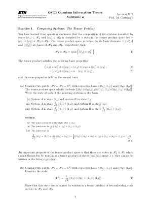 QSIT：量子信息理论。解决方案 2。